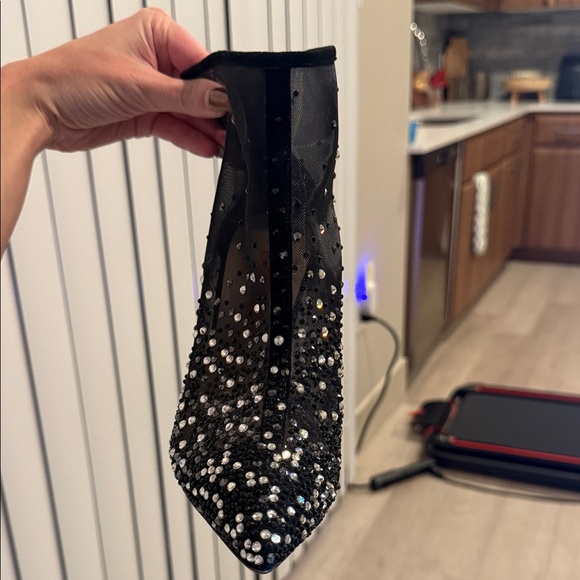 Chic Black Mesh Embellished Heeled Boots - Picture 2 of 4